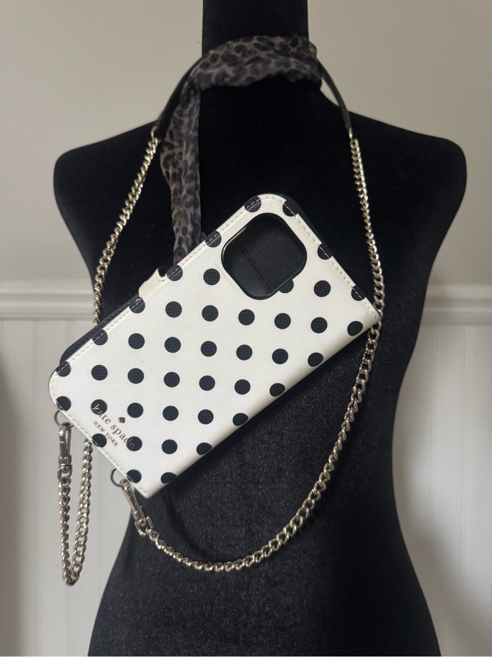 kate spade Black & White Polka Dot Crossbody Phone Case 12 pro